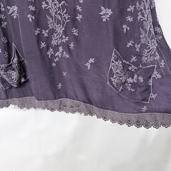 Johnny Was Floral Embroidered Eyelet Tunic Size 2X Purple Lace Trim Pockets Boho - Picture 3 of 7